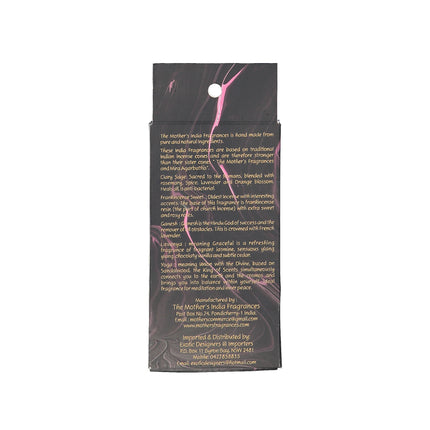 The Mothers Fragrant Incense Nagchampa Cones x 10 Back of Packet