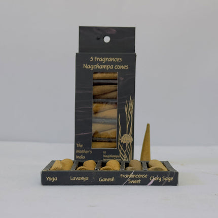 The Mothers Fragrant Incense Nagchampa Cones x 10 Front Packet with 5 Mixed Fragrances