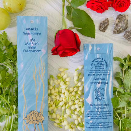 Mothers Fragrances Ananda Nagchampa Incense Front and Back of Packet with Ingredients