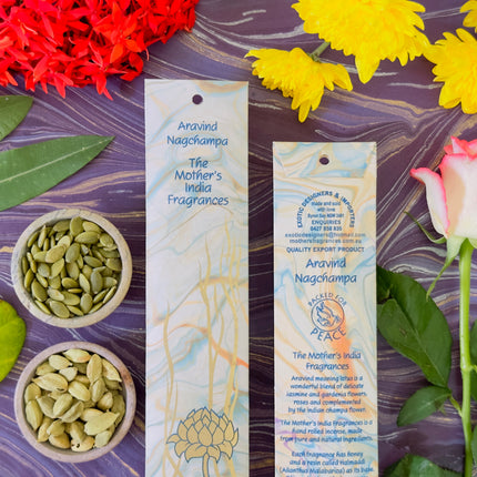 Mothers Fragrances Aravind Nagchampa Incense Front and Back of Packet with Ingredients