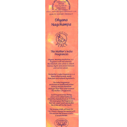 Mothers India Fragrances Incense Dhyana Nagchampa