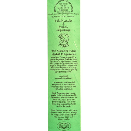 Mothers India Fragrances Incense Nishinda Tulsi Nagchampa