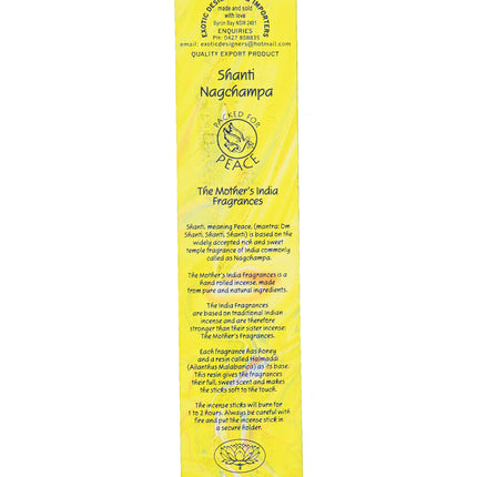 Mothers India Fragrances Incense Shanti Nagchampa