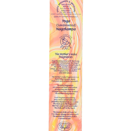 Mothers India Fragrances Incense Yoga Nagchampa