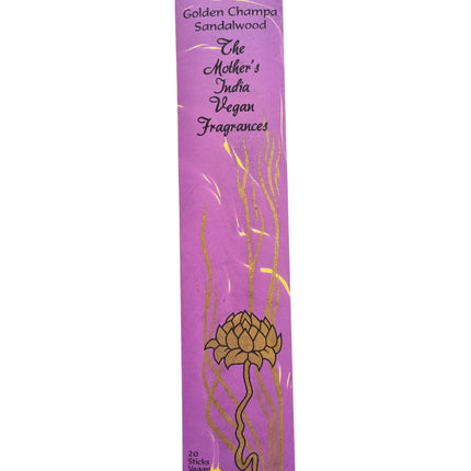 Mothers India Incense Vegan Fragrances Golden Champa Sandalwood