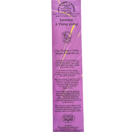 Mothers India Incense Vegan Fragrances Jasmine & Ylang Ylang