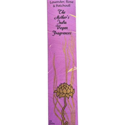 Mothers India Incense Vegan Fragrances Lavender, Rose & Patchouli