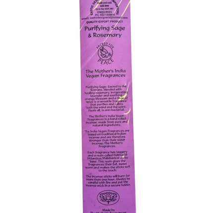 Mothers India Incense Vegan Fragrances Purifying Sage & Rosemary