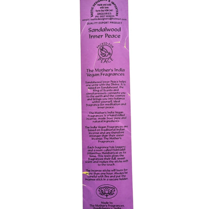 Mothers India Incense Vegan Fragrances Sandalwood Inner Peace